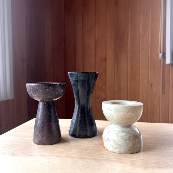 Vintage Other - Set of three vintage modernist marble tealight candle holders